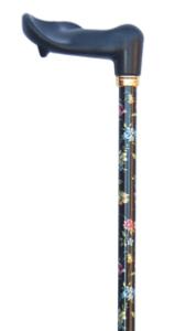 Orthopaedic cane, black floral, right