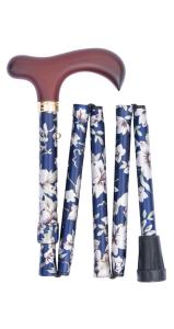 Handbag size folding cane, navy floral